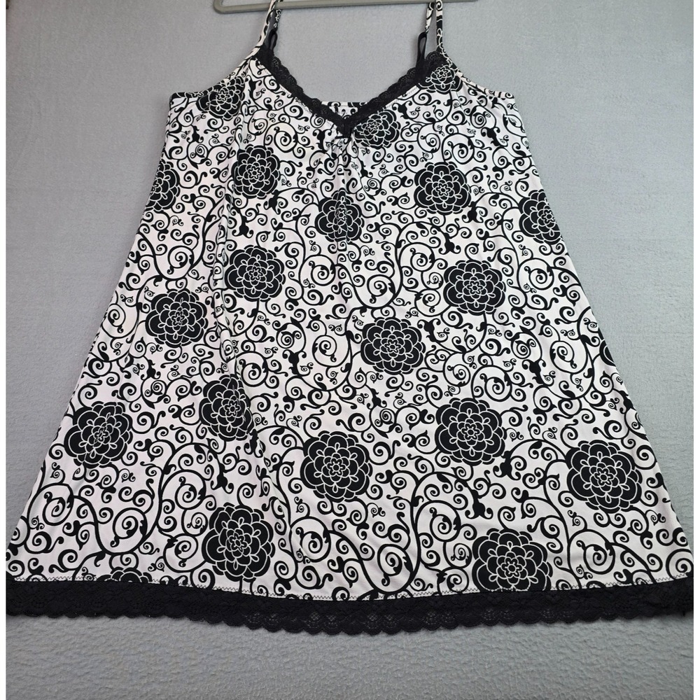 George (16-18) Black White Floral Lace Trim Cami Tank Top Plus Size Sleeveless